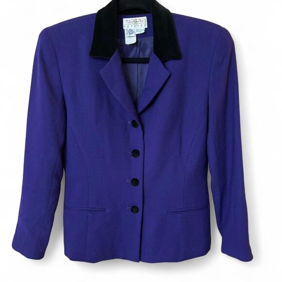 Vintage Talbots Petite Wool Blazer Purple Black Velvet Collar – Size 4P - Picture 1 of 6